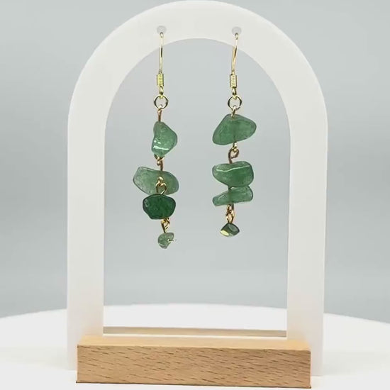Green Stone Chip Dangle Earrings – Handmade Real Gemstone Jewelry