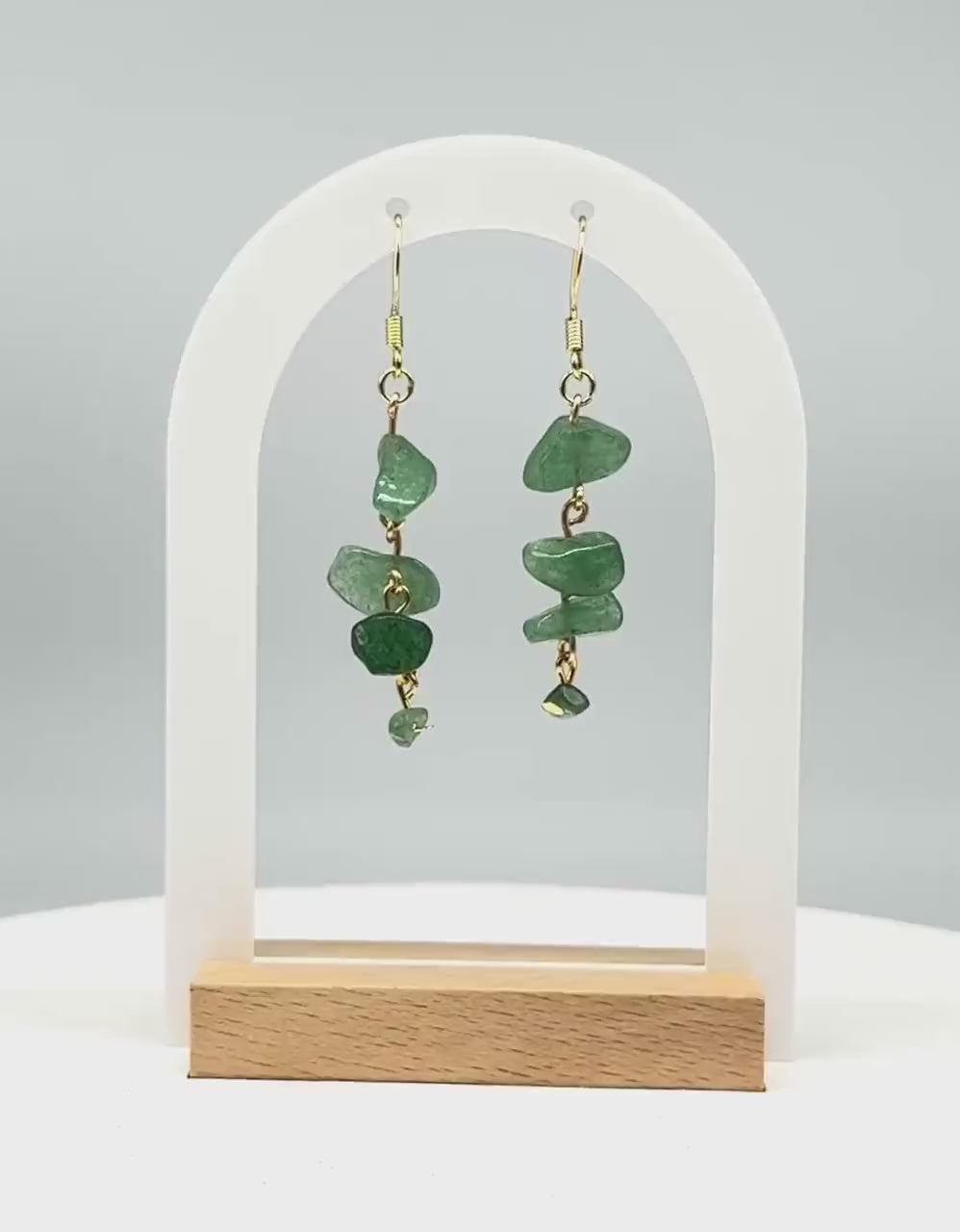 Green Stone Chip Dangle Earrings – Handmade Real Gemstone Jewelry