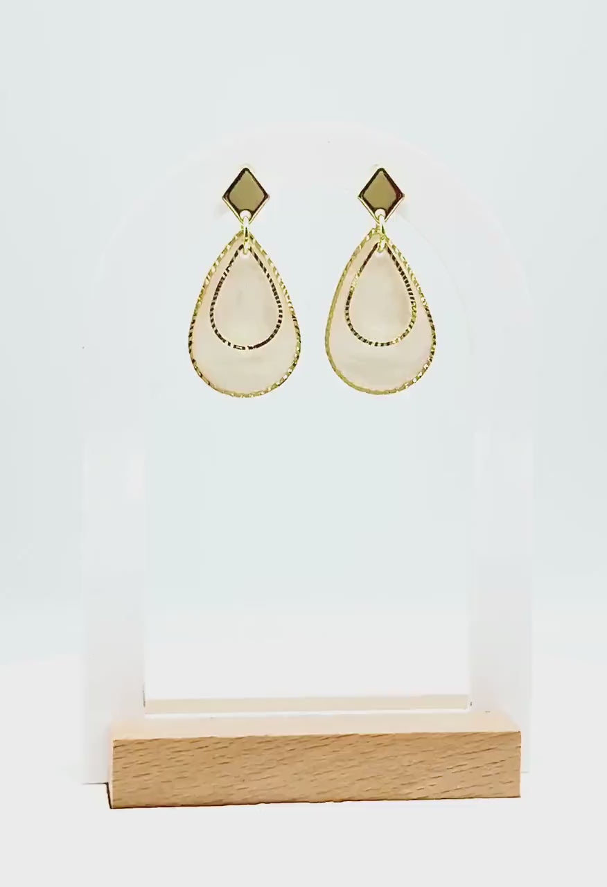 Gold Teardrop Pearl Resin Earrings: Handmade Bridal Dangle Jewelry
