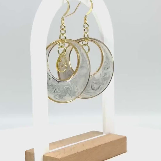 Handmade Swirl Resin Hoop Earrings – Modern Marble Design with Gold Accents