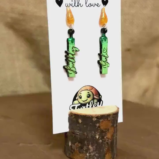 Personalized Birthday Candle Earrings - Custom Text & Color, Hypoallergenic or Sterling Silver Hardware