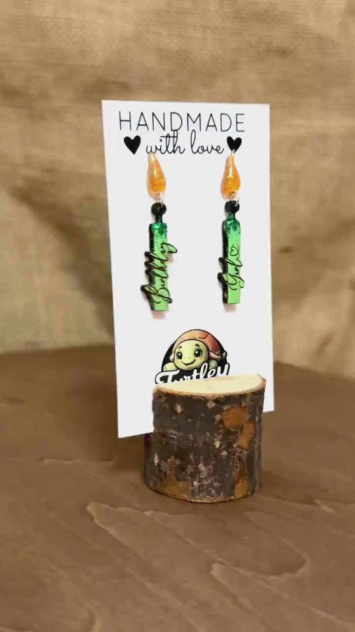 Personalized Birthday Candle Earrings - Custom Text & Color, Hypoallergenic or Sterling Silver Hardware