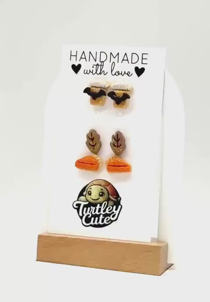 Fall Polymer Clay Stud Earring Set: Pumpkin Pie, PSL Coffee, Autumn Leaf