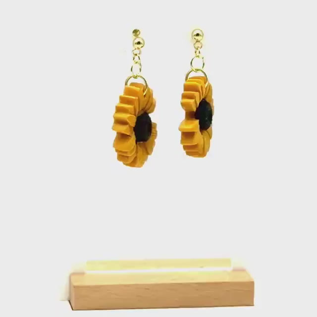 Polymer Clay Sunflower Earrings: 14k Gold Plated Posts