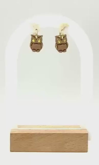 Polymer Clay Owl & Moon Earrings: Glitter Dangles, Gem Eyes