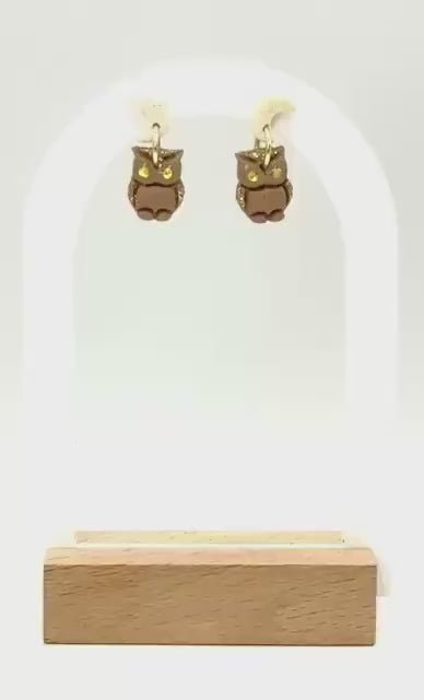 Polymer Clay Owl & Moon Earrings: Glitter Dangles, Gem Eyes