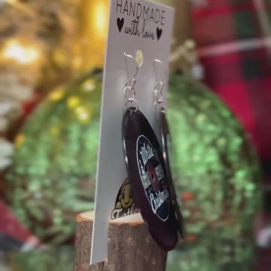 Handmade Vinyl Record Dangle Earrings - Classic Christmas Song Designs, Festive Holiday Jewelry
