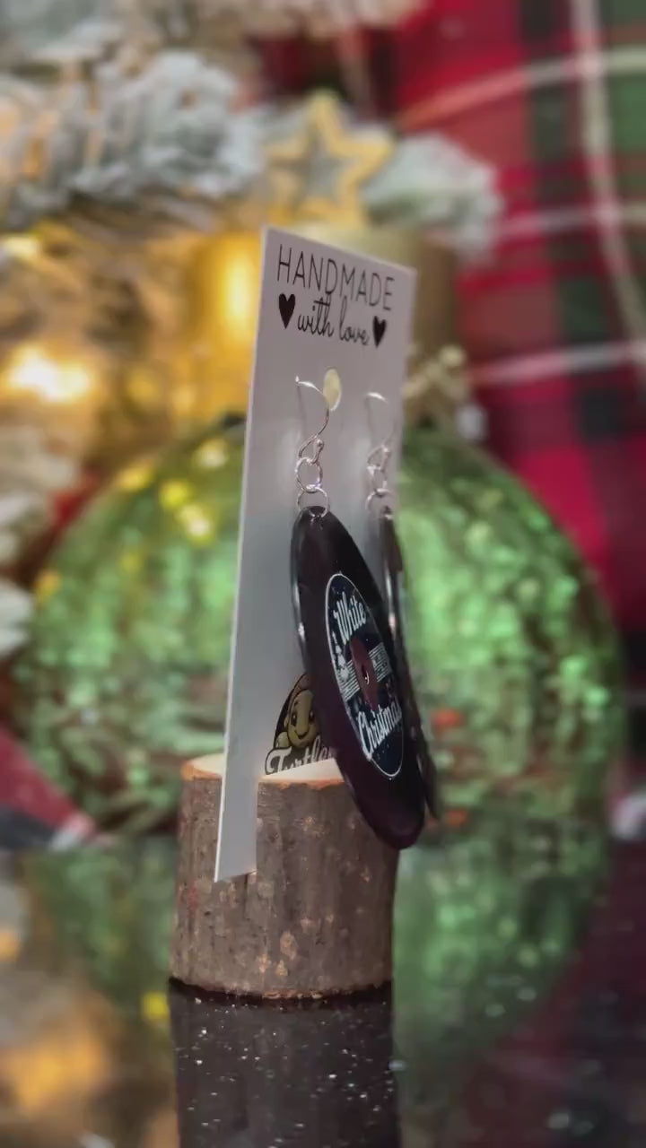 Handmade Vinyl Record Dangle Earrings - Classic Christmas Song Designs, Festive Holiday Jewelry